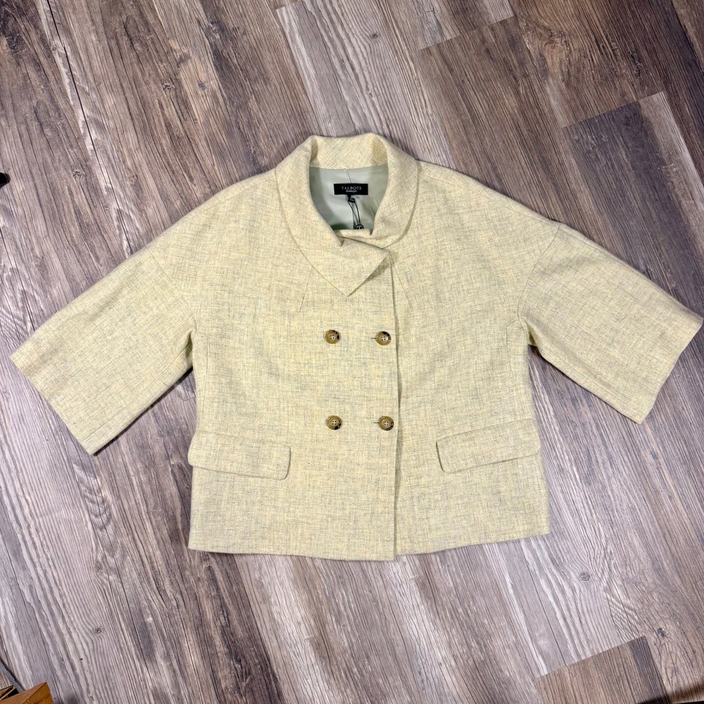Talbots‎ Jackie Fit Yellow Wool Tweed Jacket Double Breasted 3/4 Sleeve 16 NWT
